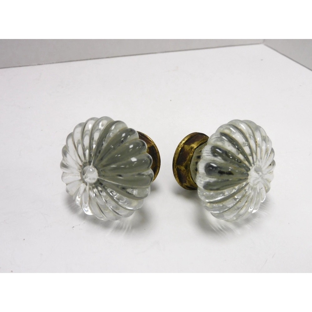 Pair Of Antique Fluted Glass Doorknobs No Metal Spindle DW665